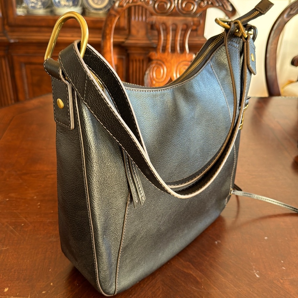 Fossil Talia Hobo Crossbody Shoulder Bag Black Leather NWOT